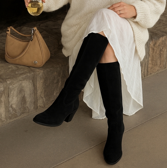 Dolce Vita Shoes - Dolce Vita sz. 6 Black Suede Leather Tall Knee High Boots Heeled Capsule Staple